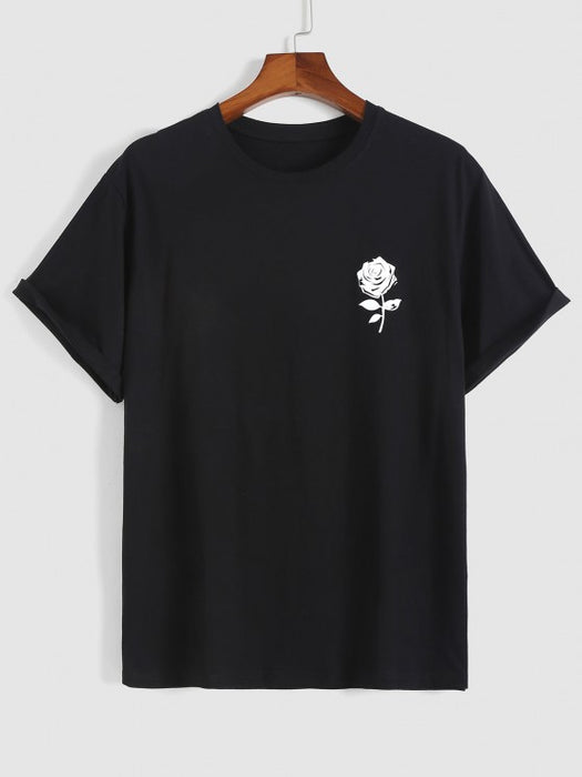 Rose Printed T-Shirt And Drawstring Sweatpants