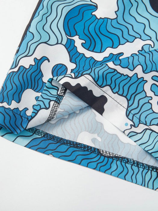 Sea Wave Printed Kimono And Shorts Set - Grafton Collection