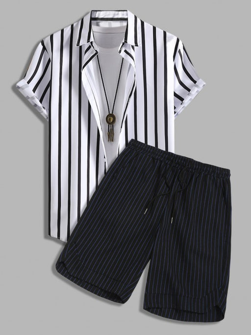 Striped Shirt And Drawstring Shorts Set - Grafton Collection