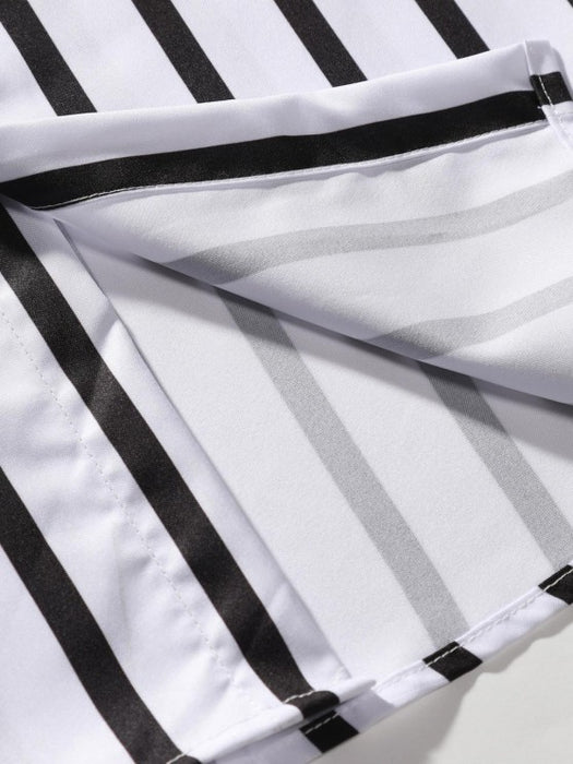 Striped Shirt And Drawstring Shorts Set