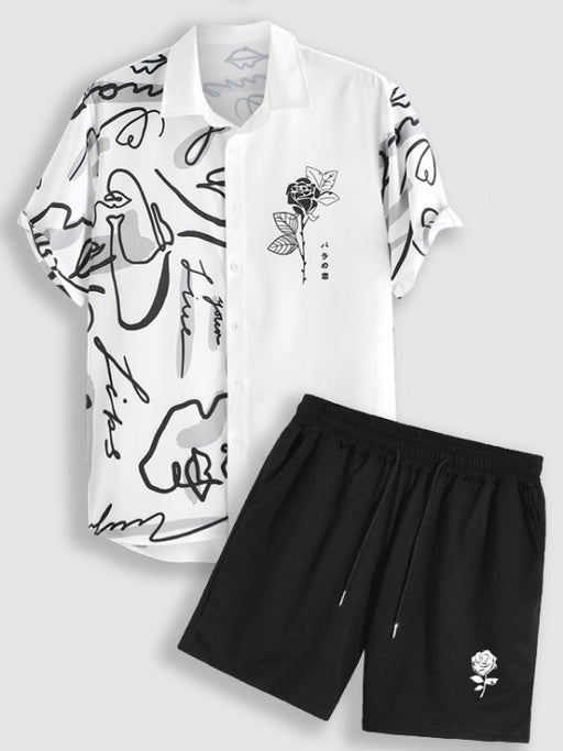 Print Shirt And Drawstring Casual Shorts - Grafton Collection