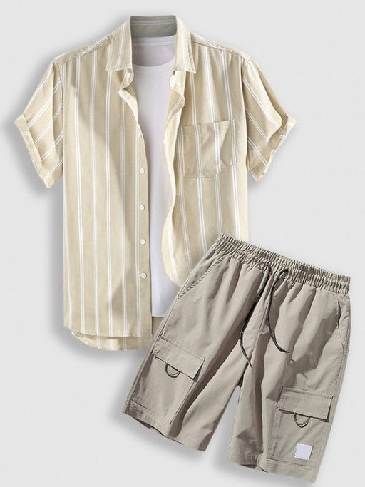 Striped Shirts And Letter Patch Shorts - Grafton Collection