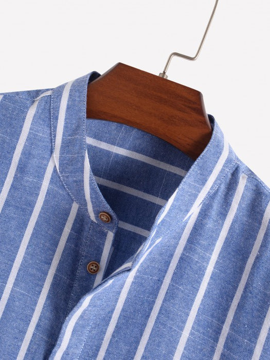 Half Buttoned Striped Shirt And Cargo Shorts - Grafton Collection