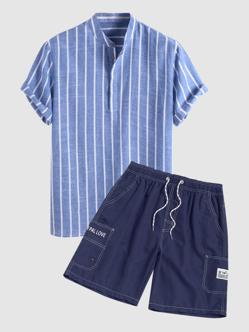 Half Buttoned Striped Shirt And Cargo Shorts - Grafton Collection