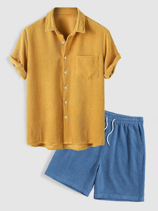 Two Piece Casual Shirt And Drawstring Shorts
