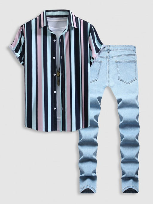 2 Pieces Stripes Shirt And Ripped Jeans - Grafton Collection