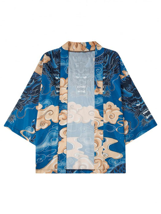 Dragon Printed Kimono And Beach Shorts