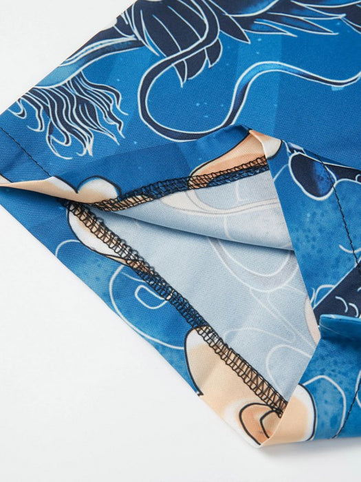 Dragon Printed Kimono And Beach Shorts