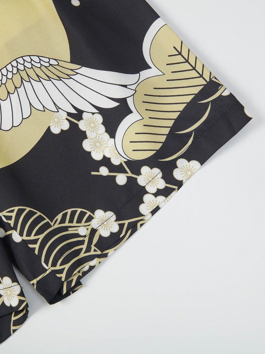 Floral Crane Printed Kimono And Shorts - Grafton Collection