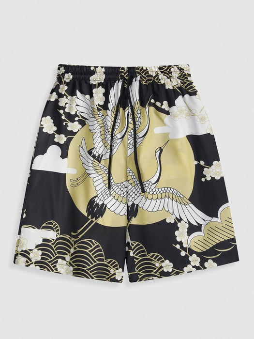 Floral Crane Printed Kimono And Shorts - Grafton Collection