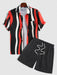 Striped Front Pocket Design Shirt And Drawstring Shorts Set - Grafton Collection