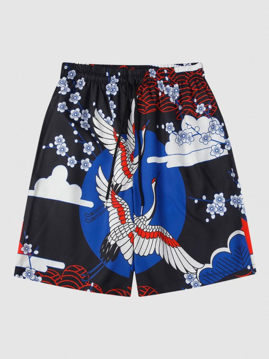 Floral Crane Printed Kimono And Shorts - Grafton Collection