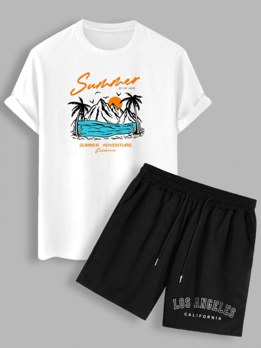 Palm Tree Printed T Shirt And Shorts