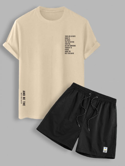 Slogan T shirt And Drawstring Shorts Set - Grafton Collection