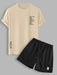 Slogan T shirt And Drawstring Shorts Set - Grafton Collection