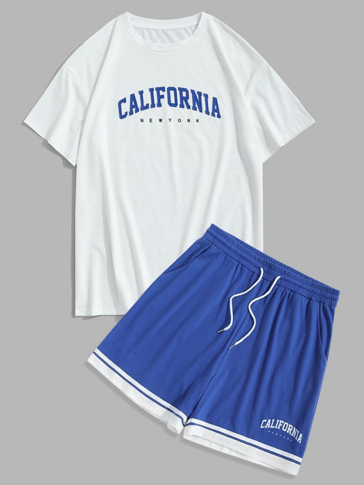 Sports Printed Tee And Drawstring Shorts Set - Grafton Collection