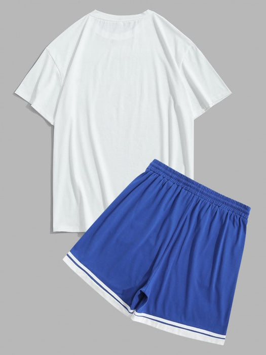 Sports Printed Tee And Drawstring Shorts Set