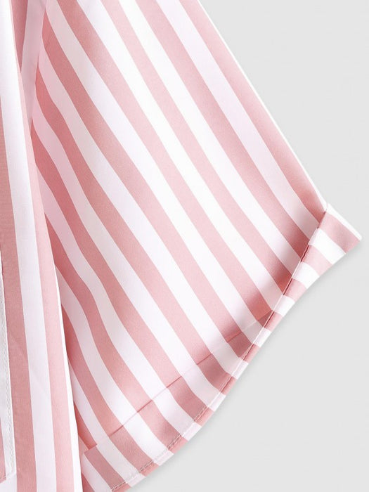 Short Sleeves Vertical Stripe Shirt And Shorts