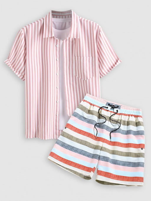 Short Sleeves Vertical Stripe Shirt And Shorts - Grafton Collection