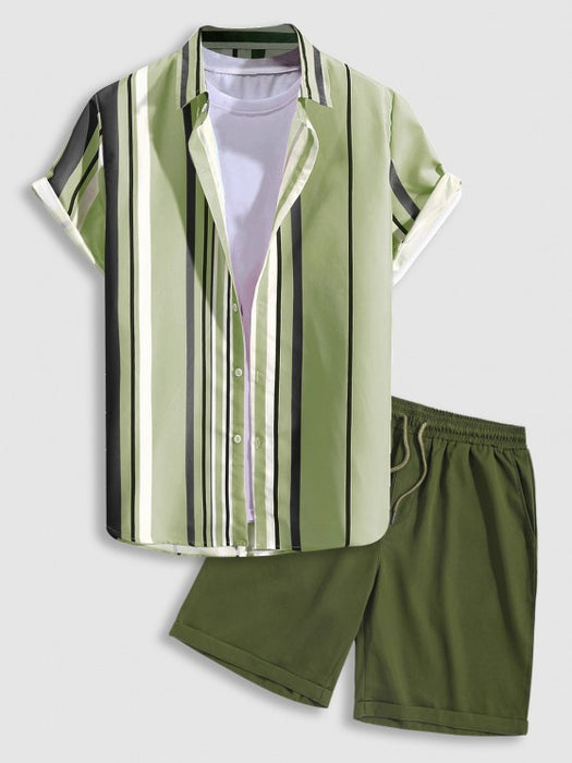 Striped Short Sleeve Shirt And Shorts