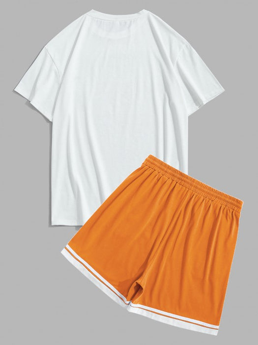 Sports Printed Tee And Drawstring Shorts Set - Grafton Collection