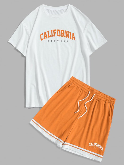 Sports Printed Tee And Drawstring Shorts Set - Grafton Collection