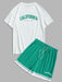 Sports Printed Tee And Drawstring Shorts Set - Grafton Collection