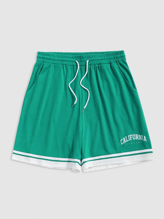 Sports Printed Tee And Drawstring Shorts Set - Grafton Collection