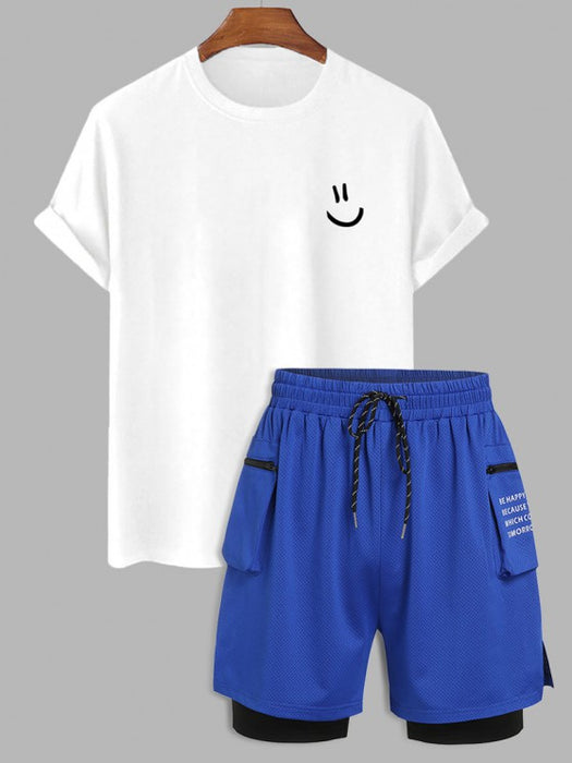 Smiley T Shirt With Cargo Sports Shorts - Grafton Collection