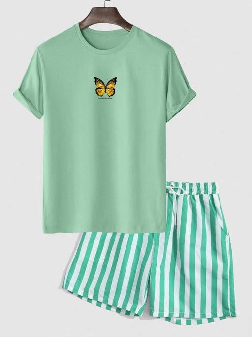 Butterfly Printed T Shirt And Vertical Stripe Shorts - Grafton Collection