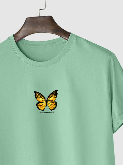 Butterfly Printed T Shirt And Vertical Stripe Shorts