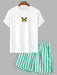 Butterfly Printed T Shirt And Vertical Stripe Shorts - Grafton Collection