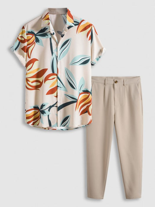 Leaves Print Shirt With Tapered Pants