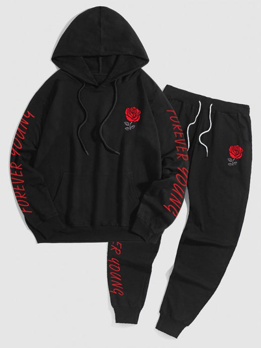 Letter Printed Hoodie with Jogger Pants