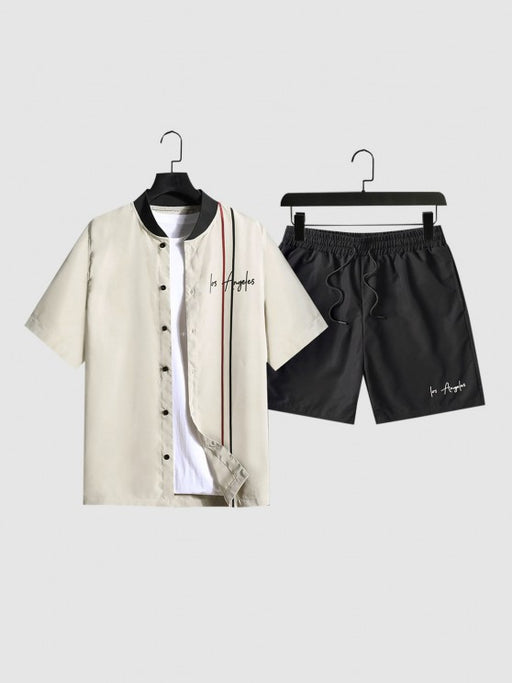 Los Angeles Striped Shirt With Drawstring Shorts - Grafton Collection