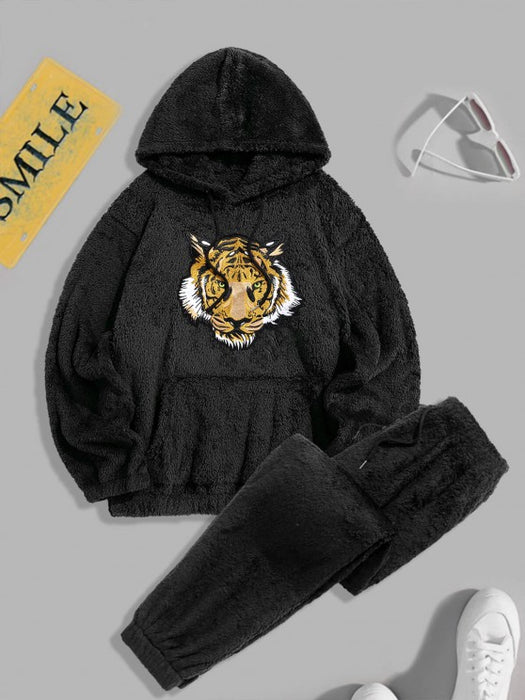 Tiger Embroidered Hoodie And Pants Set
