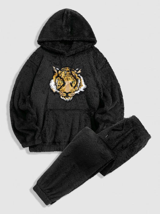 Tiger Embroidered Hoodie And Pants Set