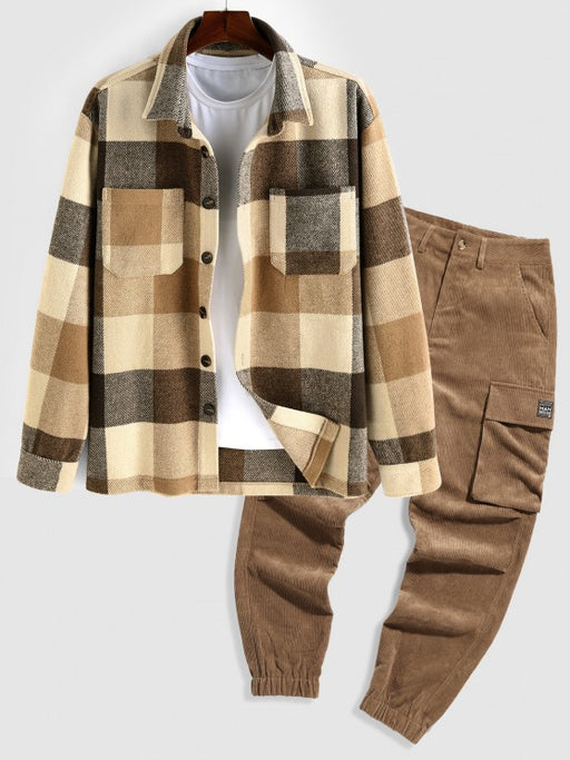 Wool Blend Shacket And Corduroy Pants Set - Grafton Collection