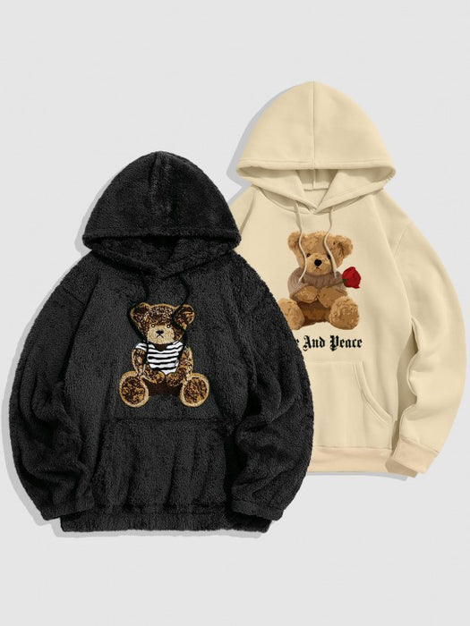 2 Pieces Bear Embroidery Hoodie Set