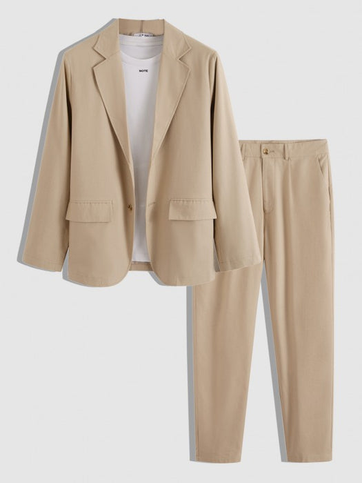 Flap Pocket Casual Blazers With Chino Pants Set