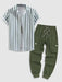 Button Up Striped Shirt And Flap Pocket Cargo Pants Set - Grafton Collection