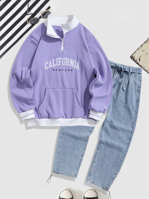 Collared Sweatshirt With Straight Jeans Set - Grafton Collection
