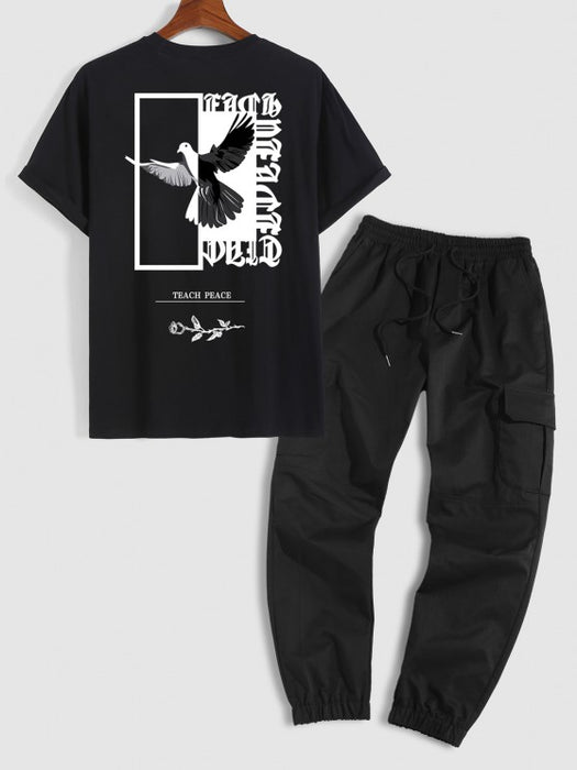 Letter T Shirt And Cargo Pants Set