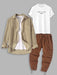 Letter Printed T Shirt And Corduroy Shirt And Wide Leg Pants Set - Grafton Collection