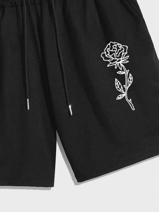 Rose Printed Drawstring Shorts Set