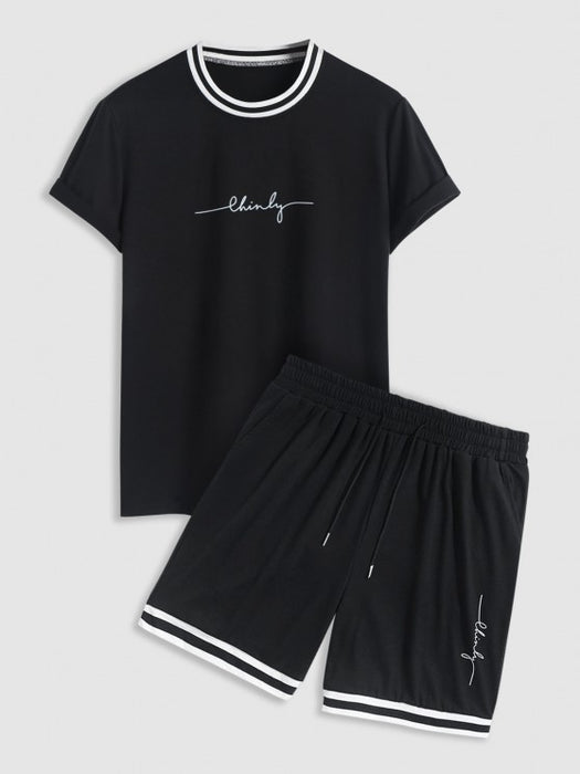 Letter Print T Shirt And Graphic Shorts Set