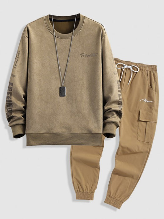 Letter Sweatshirt And Jogger Cargo Pants Set