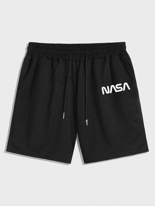 Astronaut Pattern T Shirt And Letter Shorts Set
