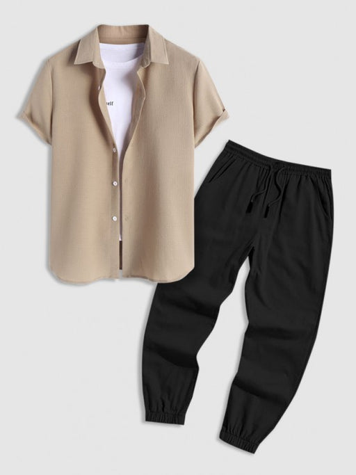 Textured Shirt And Cargo Jogger Pants - Grafton Collection