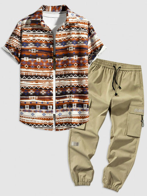 Stripe Print Shirt With Cargo Pants Set - Grafton Collection